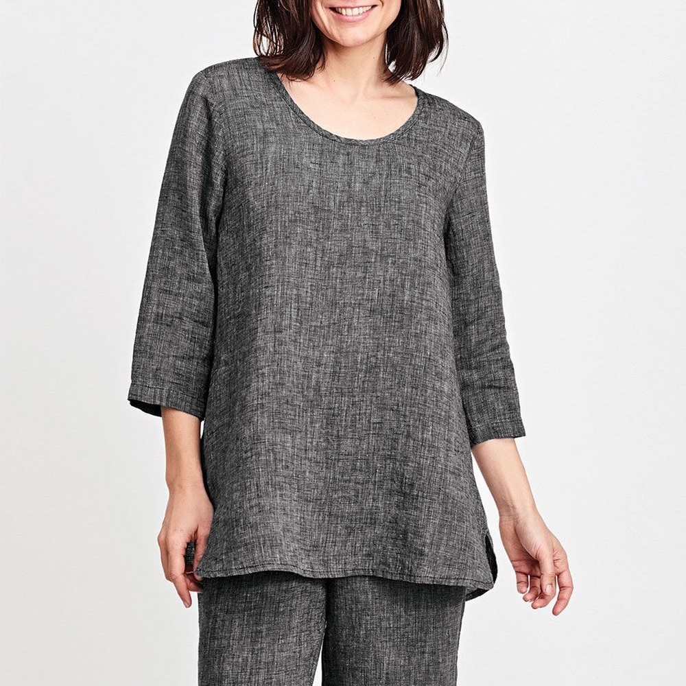 Flax Soft Tunic 3/4 Sleeves 100% Linen Grey Gray Small